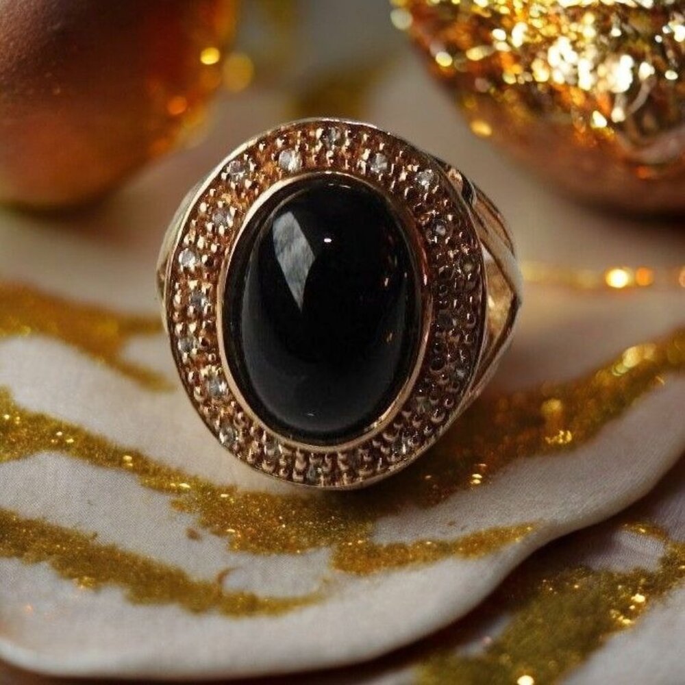 Sterling Silver 925 Women's Vermeil Silver Ring w/ Black Cabochon-Cut, Size 7 - Picture 6 of 11